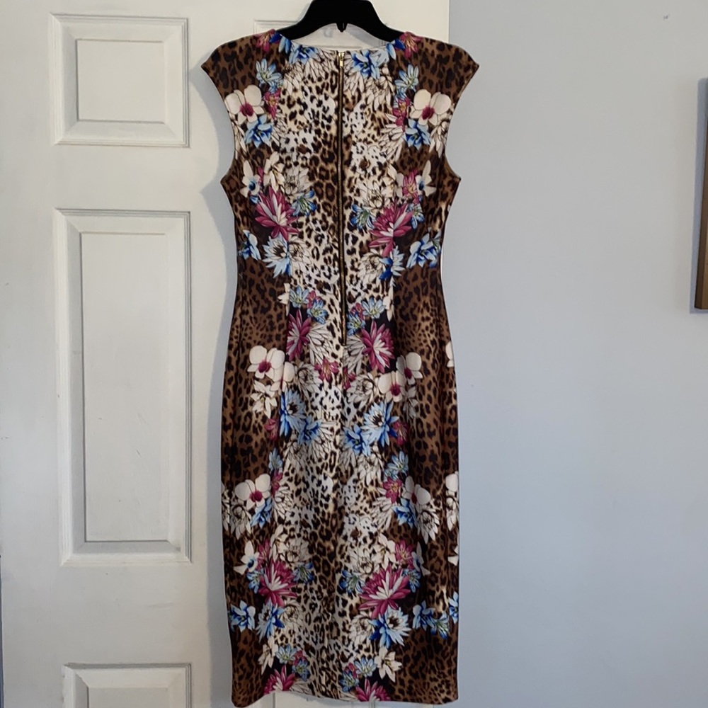 Thalia Sodi Brown Leopard Floral Print Scuba Midi Sheath Dress - Picture 8 of 14